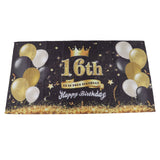Happy Birthday Backdrop Washable Black Gold Balloon Fireworks Sign 16th Birthday Banner for Bedroom Yard