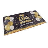 Happy Birthday Backdrop Washable Black Gold Balloon Fireworks Sign 16th Birthday Banner for Bedroom Yard - Top-Down View