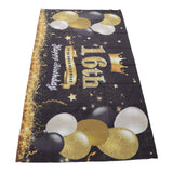 Happy Birthday Backdrop Washable Black Gold Balloon Fireworks Sign 16th Birthday Banner for Bedroom Yard