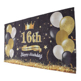 Happy Birthday Backdrop Washable Black Gold Balloon Fireworks Sign 16th Birthday Banner for Bedroom Yard