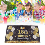 Happy Birthday Backdrop Washable Black Gold Balloon Fireworks Sign 16th Birthday Banner for Bedroom Yard