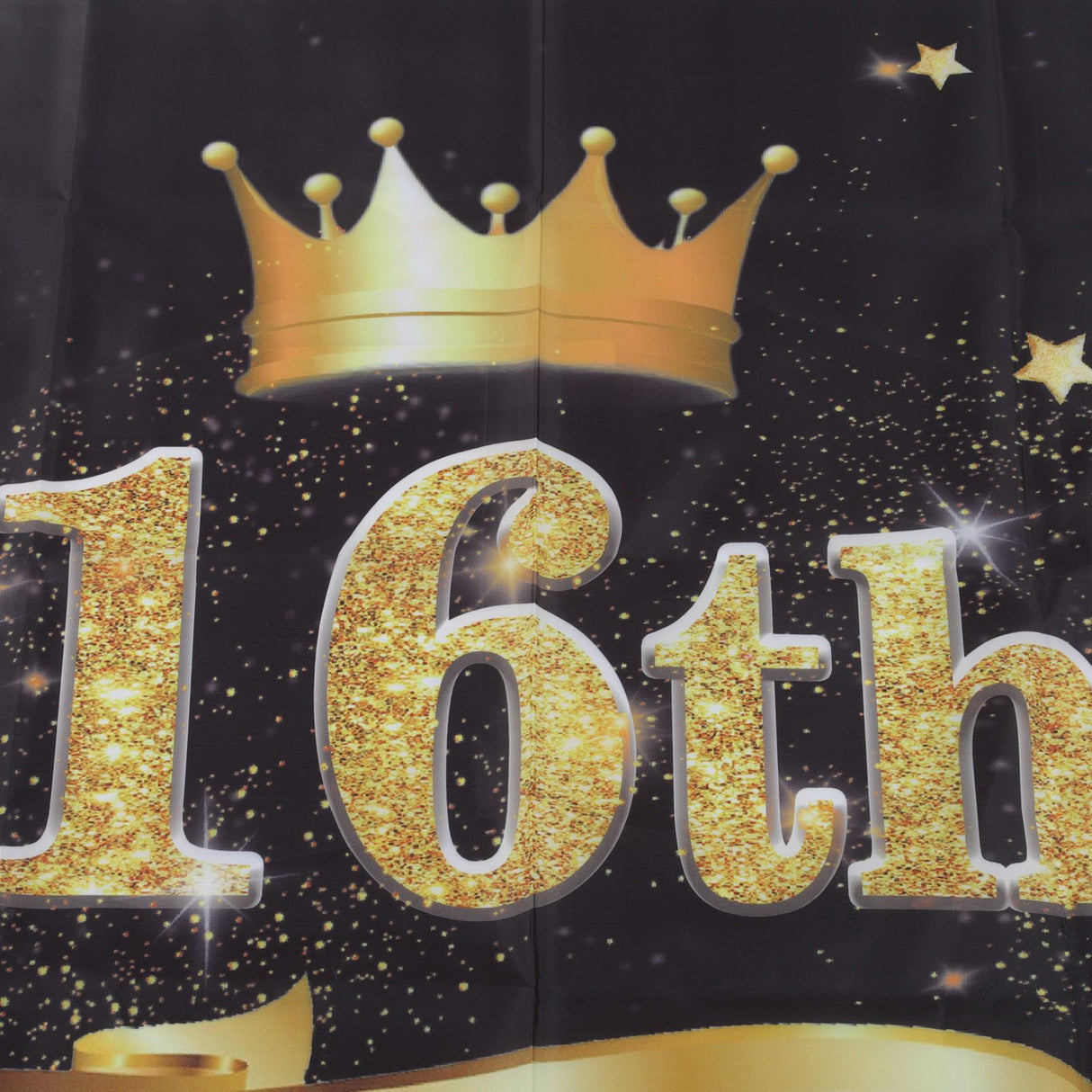 Happy Birthday Backdrop Washable Black Gold Balloon Fireworks Sign 16th Birthday Banner for Bedroom Yard
