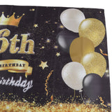 Happy Birthday Backdrop Washable Black Gold Balloon Fireworks Sign 16th Birthday Banner for Bedroom Yard - Extra Image