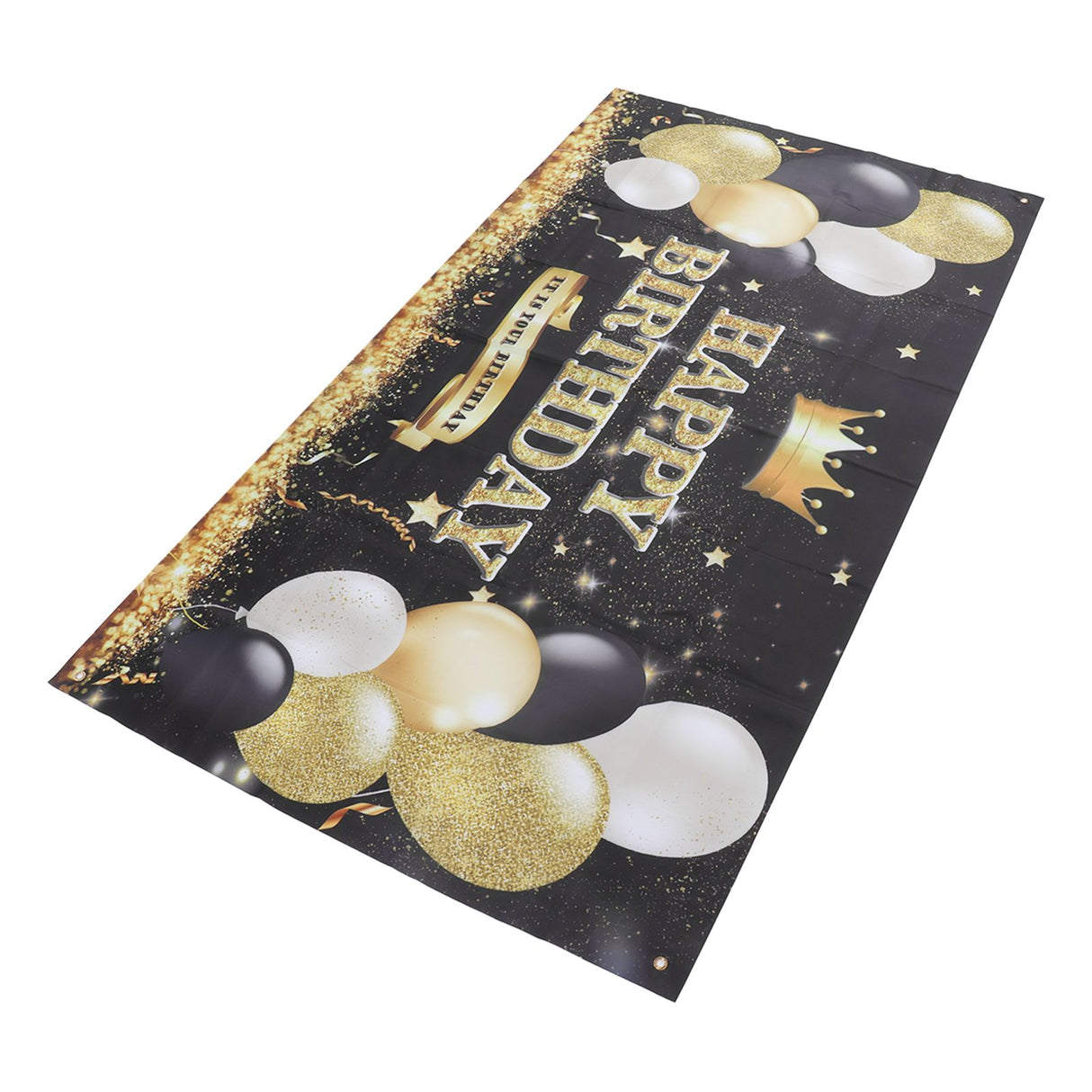 Happy Birthday Backdrop Banner Black and Gold Sign Poster Large Glitter Balloons Birthday Party Decoration