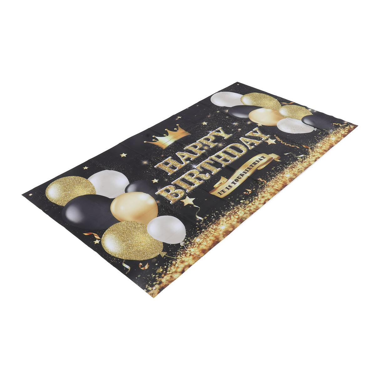 Happy Birthday Backdrop Banner Black and Gold Sign Poster Large Glitter Balloons Birthday Party Decoration