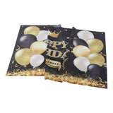 Happy Birthday Backdrop Banner Black and Gold Sign Poster Large Glitter Balloons Birthday Party Decoration