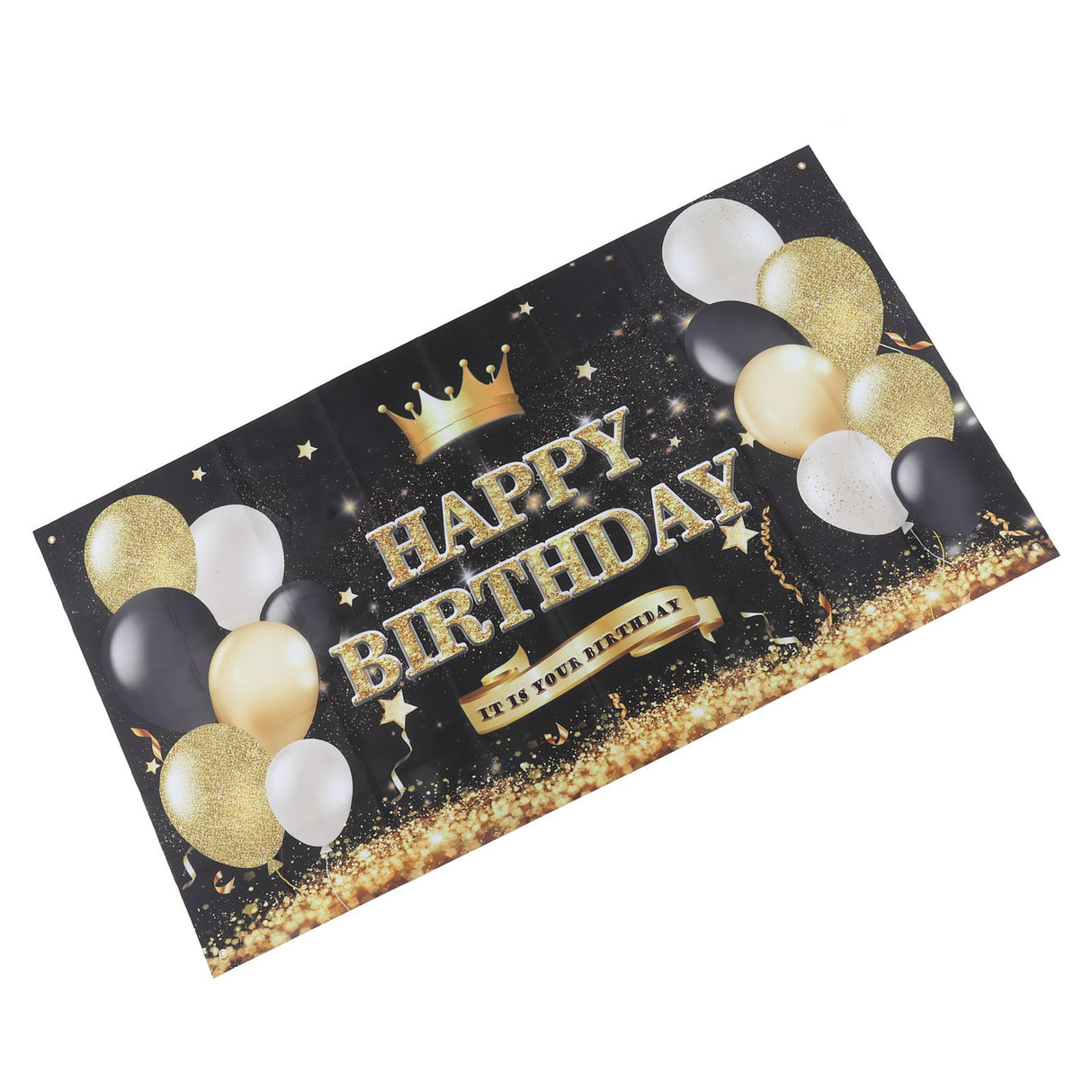 Happy Birthday Backdrop Banner Black and Gold Sign Poster Large Glitter Balloons Birthday Party Decoration