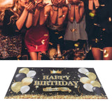 Happy Birthday Backdrop Banner Black and Gold Sign Poster Large Glitter Balloons Birthday Party Decoration