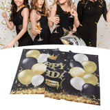 Happy Birthday Backdrop Banner Black and Gold Sign Poster Large Glitter Balloons Birthday Party Decoration