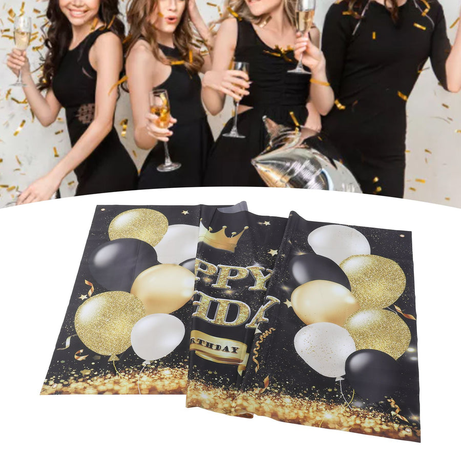 Happy Birthday Backdrop Banner Black and Gold Sign Poster Large Glitter Balloons Birthday Party Decoration