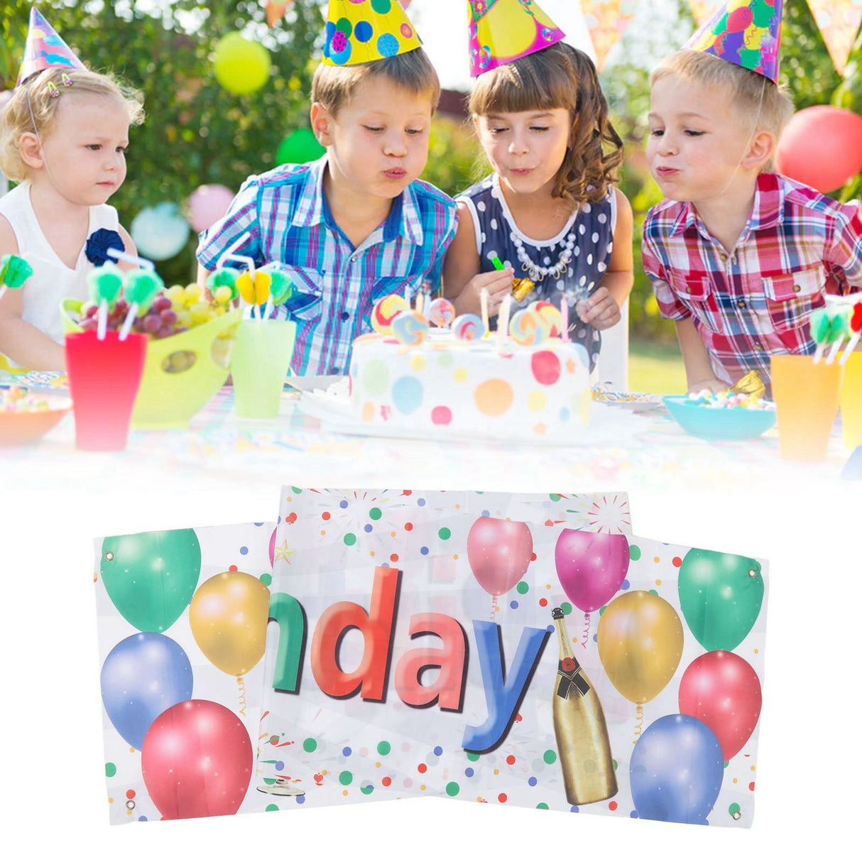 Happy Birthday Decorations Backdrop Balloon Fireworks Champagne Happy Birthday Yard Sign for Birthday Party