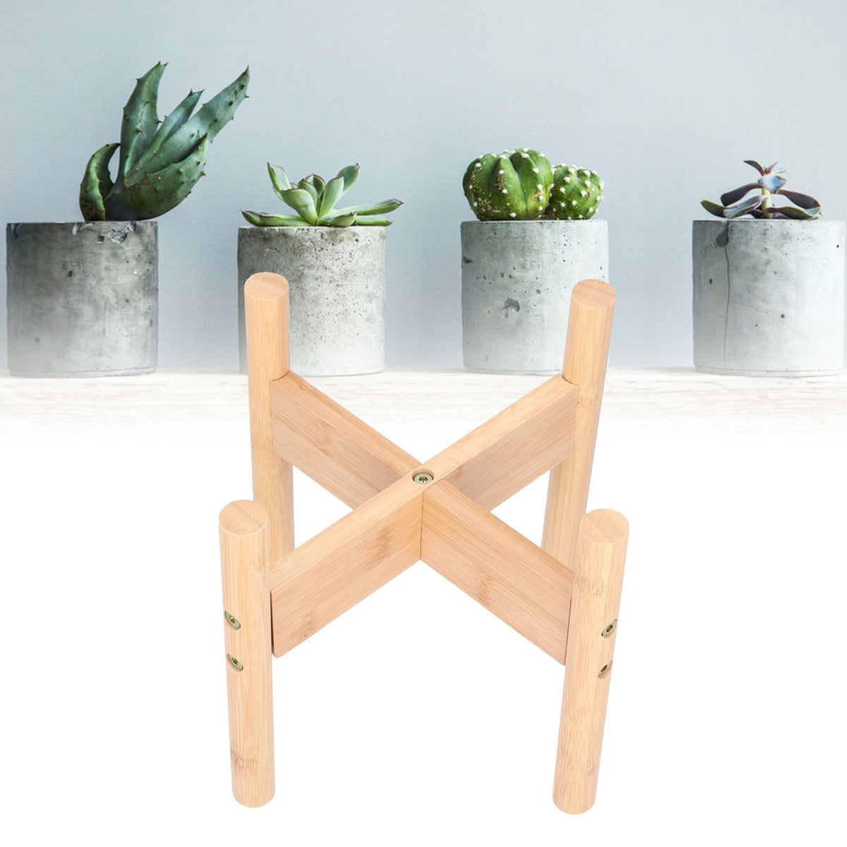 Mid Century Plant Stand Bamboo Flower Pot Holder Minimalist Green Plant Stand for Indoor Plant