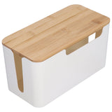 Cable Box Small Cable Management Box with A Wooden Lid for Cord Hider TV Wires Routers Computers Wires Home and Office - Close-Up Angle