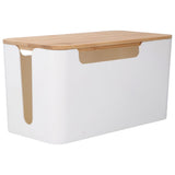 Cable Box Small Cable Management Box with A Wooden Lid for Cord Hider TV Wires Routers Computers Wires Home and Office - Low Angle