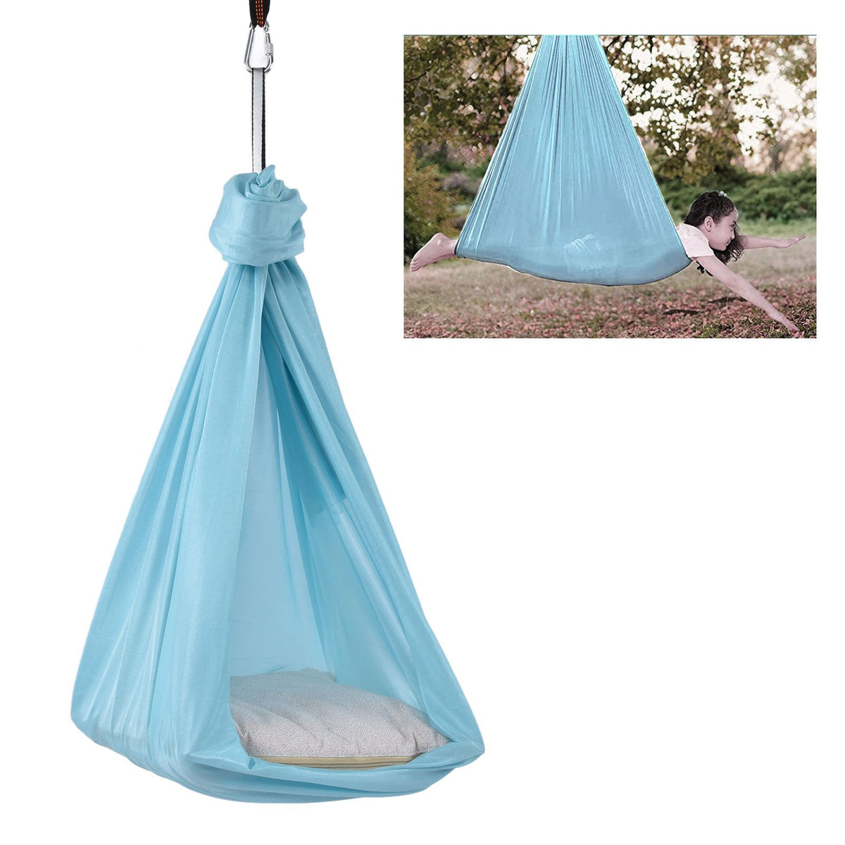 Yoga Hammock Durable Elastic 25KN Aerial Yoga Hammock with Daisy Chains O Ring for Body Firming Aerial YogaLight Blue