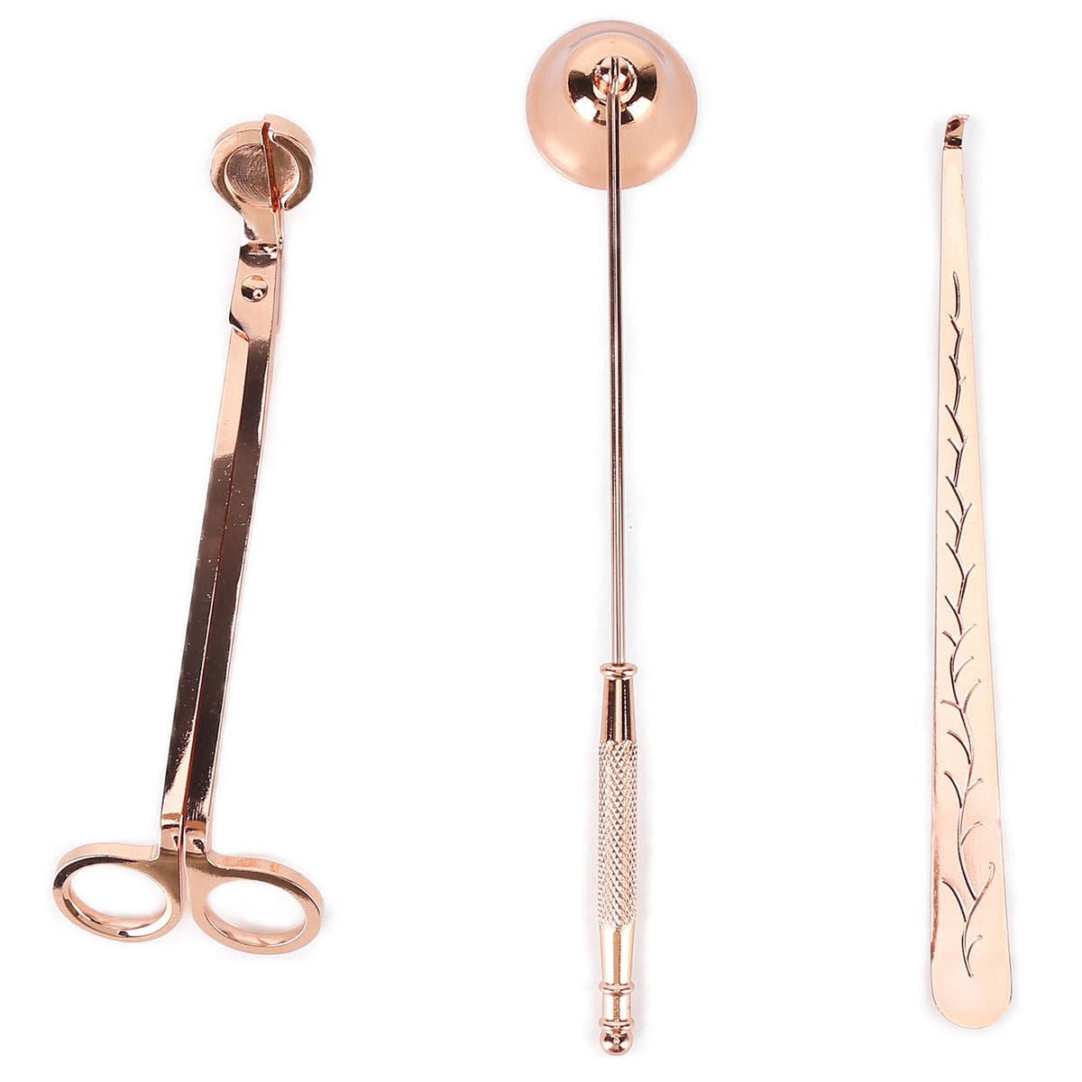 3PCS Candle Accessory Set Candle Wick Trimmer Cutter Snuffer Extinguisher Wick Dipper Gift SuppliesRose Gold