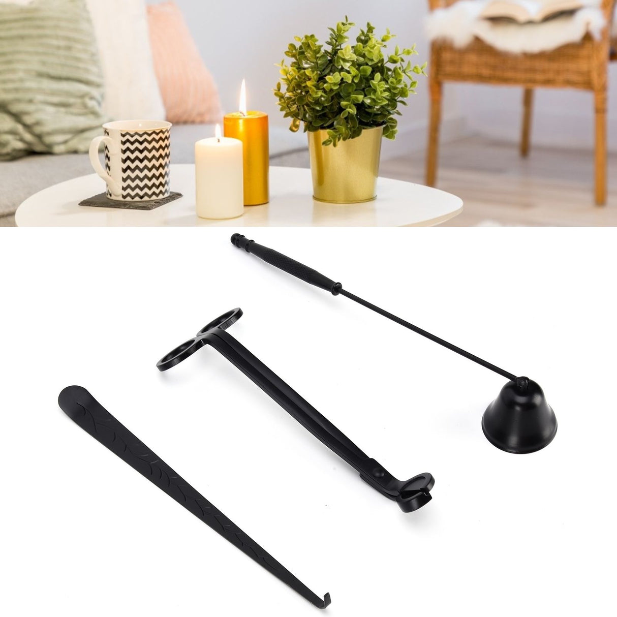 3PCS Candle Accessory Set Candle Wick Trimmer Cutter Snuffer Extinguisher Wick Dipper Gift SuppliesBlack