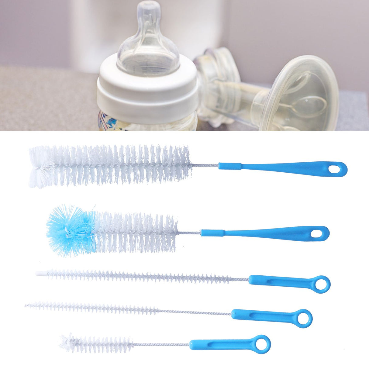Water Bottle Brush 5pcs Long Handle Cleaning Brush for Narrow Neck Water Bottle Baby Bottle Coffee GrinderBlue