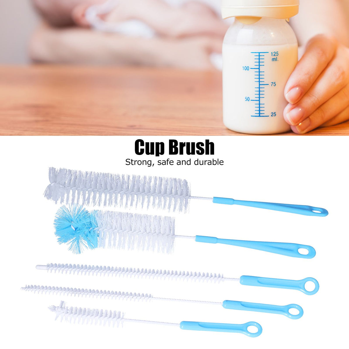 Water Bottle Brush 5pcs Long Handle Cleaning Brush for Narrow Neck Water Bottle Baby Bottle Coffee GrinderBlue