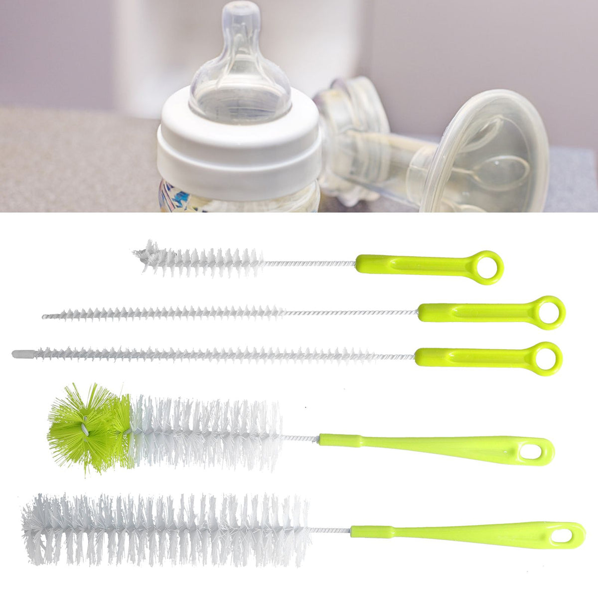Water Bottle Brush 5pcs Long Handle Cleaning Brush for Narrow Neck Water Bottle Baby Bottle Coffee GrinderGreen