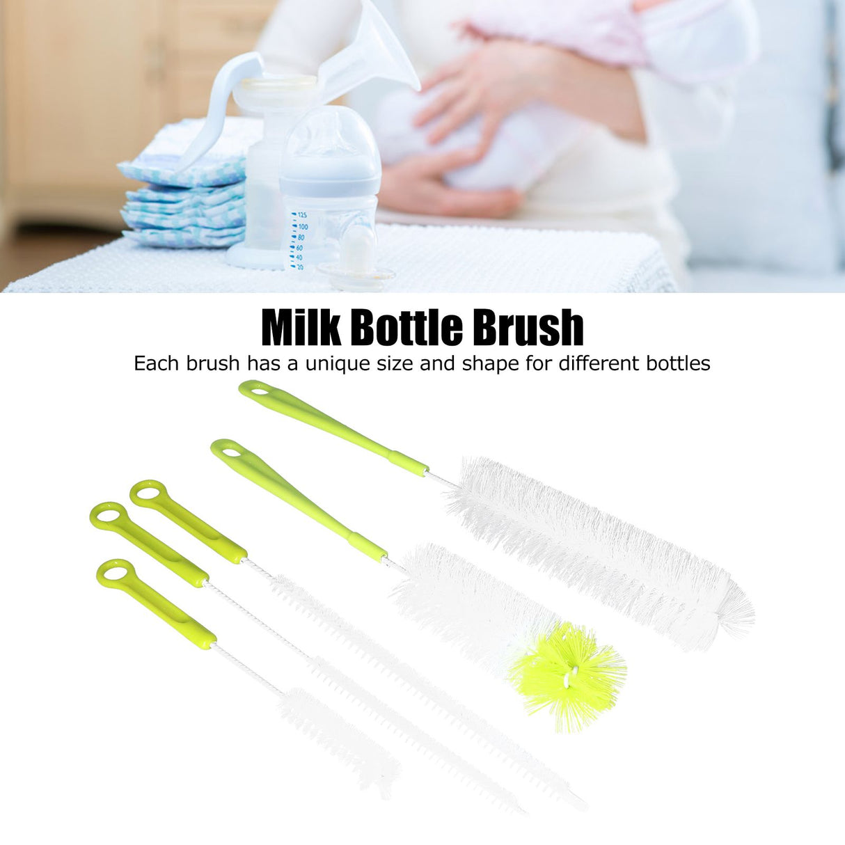 Water Bottle Brush 5pcs Long Handle Cleaning Brush for Narrow Neck Water Bottle Baby Bottle Coffee GrinderGreen