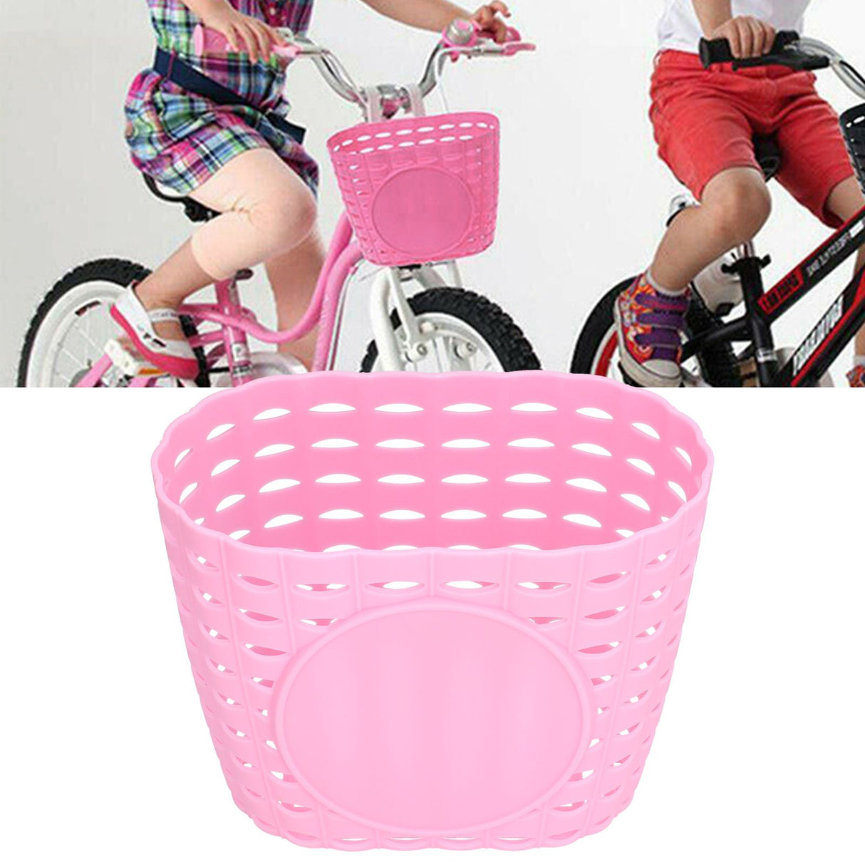 Children Bike Basket Thickened Plastic Wear Resistant and Durable Children's Bicycle Stroller Shopping Hanging BasketPink