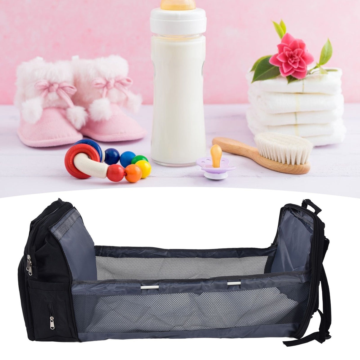 Backpack Multifunctional Foldable Large Capacity Baby Diaper Storage Bag for TravelBlack