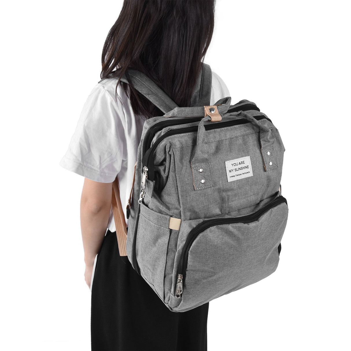 Backpack Multifunctional Foldable Large Capacity Baby Diaper Storage Bag for TravelLight Grey