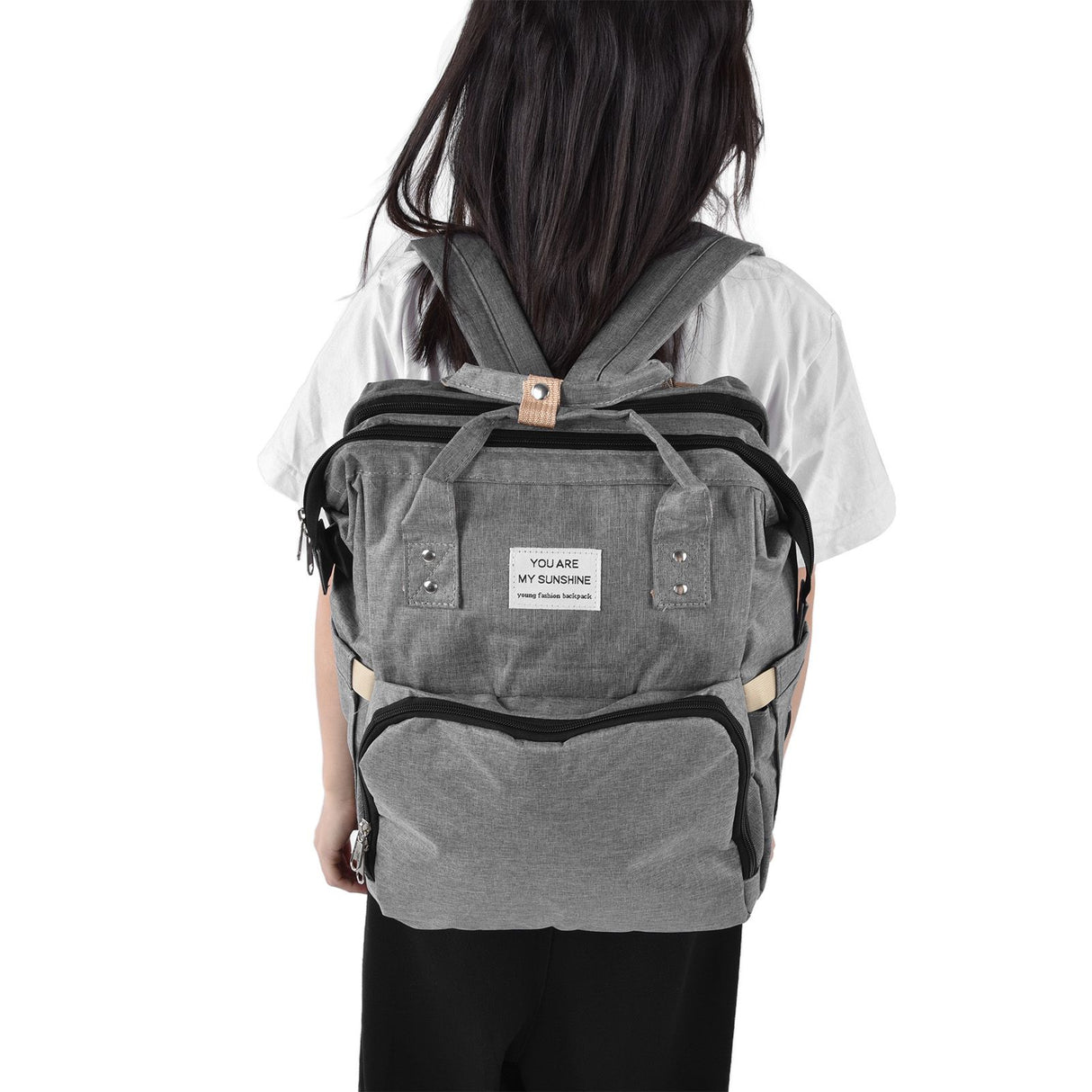 Backpack Multifunctional Foldable Large Capacity Baby Diaper Storage Bag for TravelLight Grey