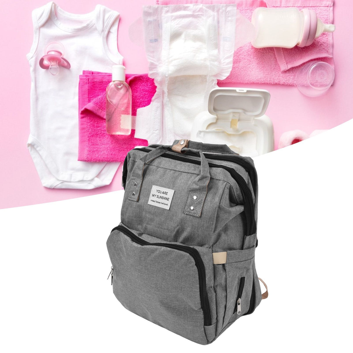 Backpack Multifunctional Foldable Large Capacity Baby Diaper Storage Bag for TravelLight Grey