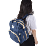 Backpack Multifunctional Foldable Large Capacity Baby Diaper Storage Bag for TravelDark Blue - Rear View