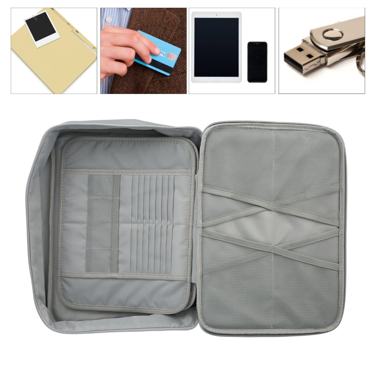 Document Bag Fireproof Waterproof Portable Large Size Multi Layer File Organizer for Home and TravelSilver