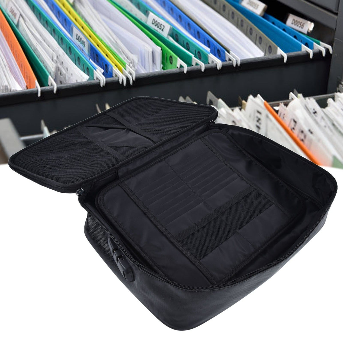 Fireproof Document Bag Pouch Portable File Safe Organizer Large Capacity Storage Box Case with LockBlack