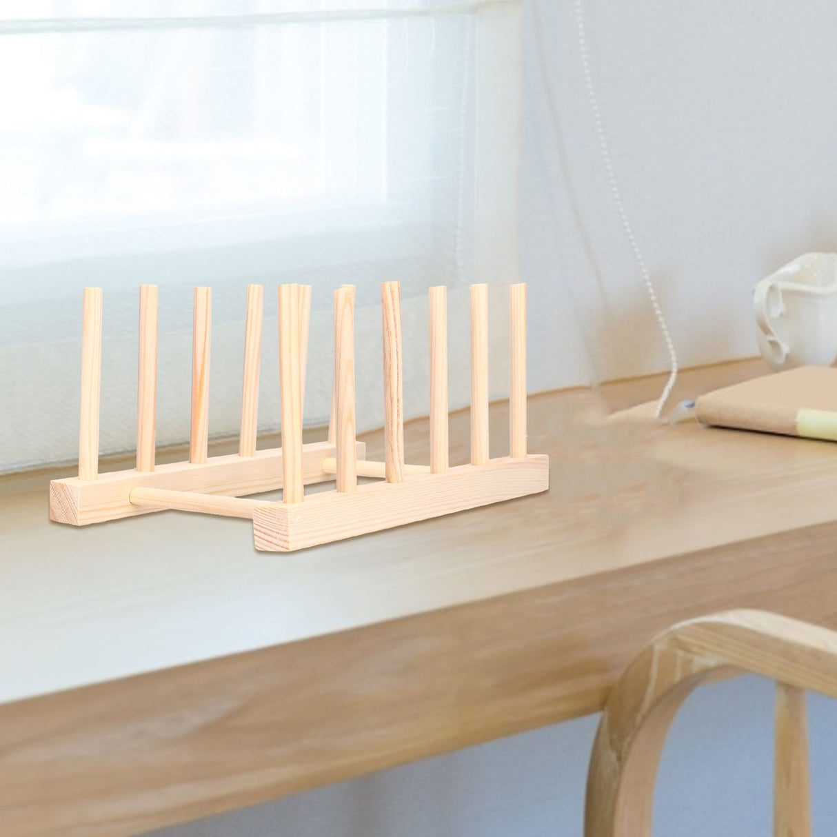 Bamboo Dish Plate Lightweight Portable Environmental Friendly Durable Pine Wood Dish Rack5 Grids 23cm
