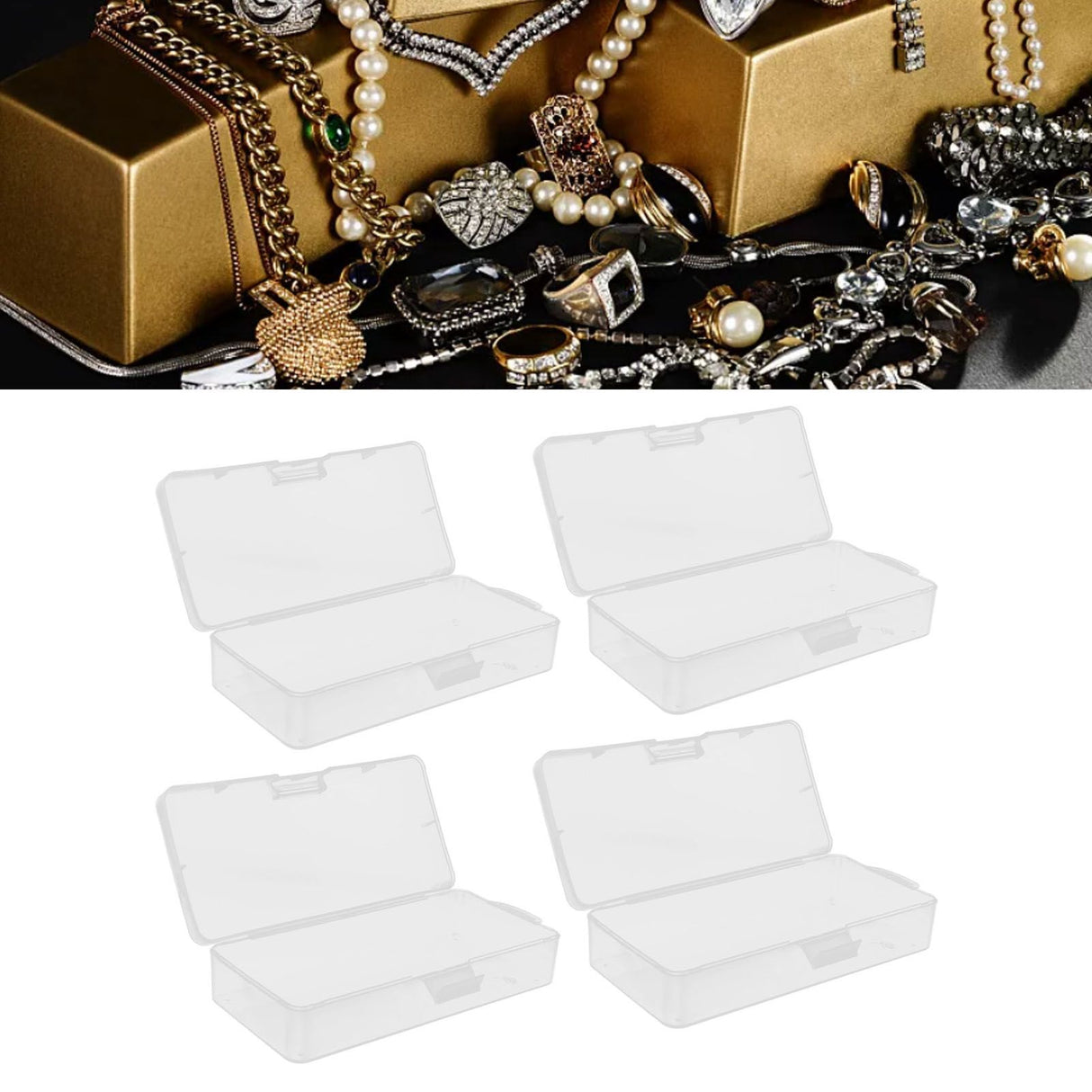Transparent Storage Box Clear Plastic Container with Hinged Cover for Small ObjectsCrafts Beads Jewelry