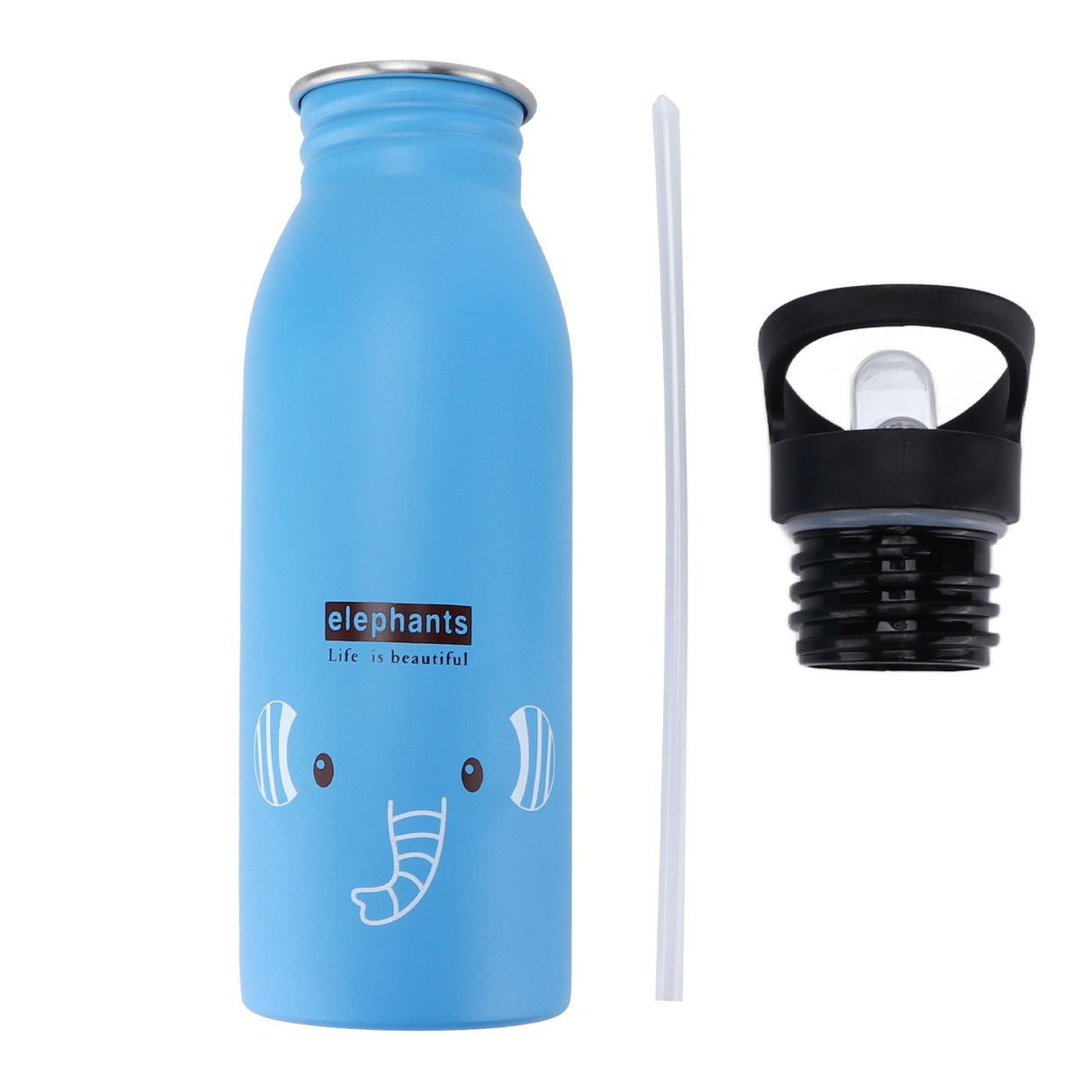 Stainless Steel Sport Water Bottle 500ml Cute Vacuum Insulated Water Bottle with Sucking Mouth for Outdoor SportsBlue Elephant