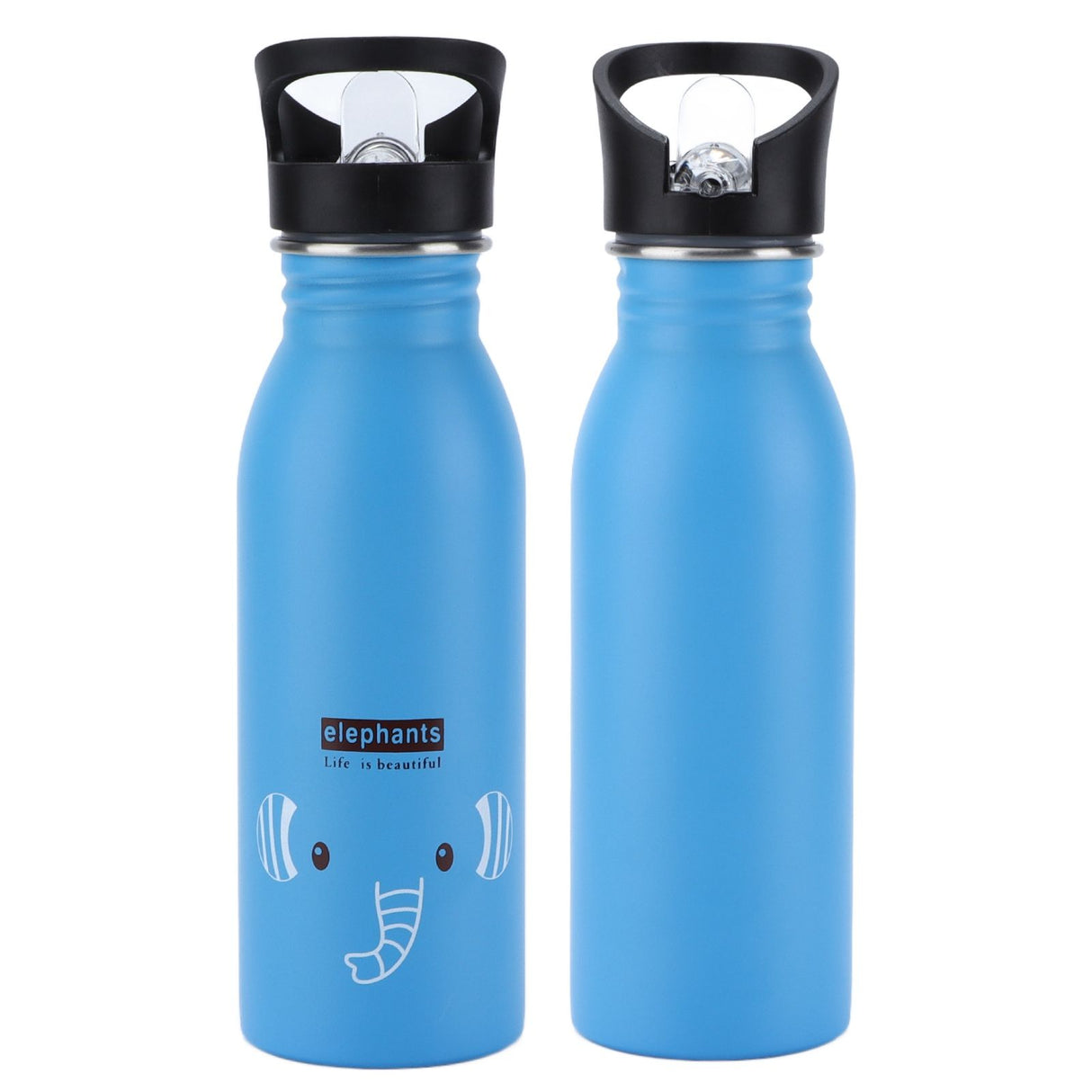 Stainless Steel Sport Water Bottle 500ml Cute Vacuum Insulated Water Bottle with Sucking Mouth for Outdoor SportsBlue Elephant