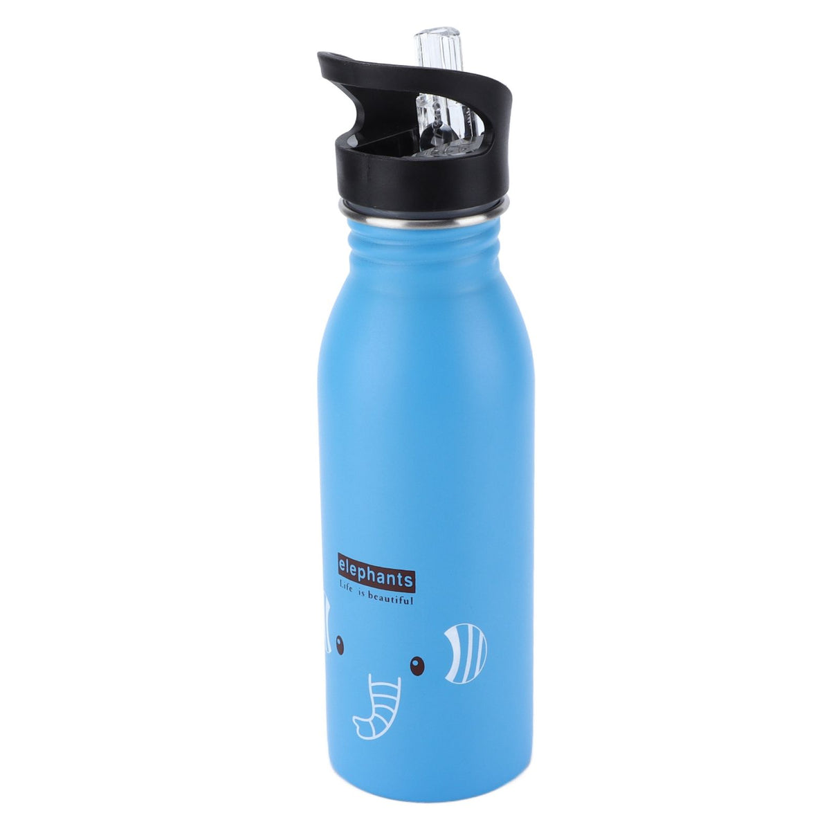 Stainless Steel Sport Water Bottle 500ml Cute Vacuum Insulated Water Bottle with Sucking Mouth for Outdoor SportsBlue Elephant
