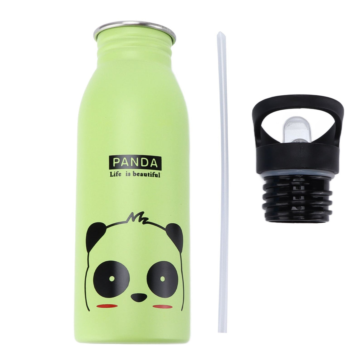 Stainless Steel Sport Water Bottle 500ml Cute Vacuum Insulated Water Bottle with Sucking Mouth for Outdoor SportsGreen Panda