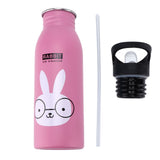 Stainless Steel Sport Water Bottle 500ml Cute Vacuum Insulated Water Bottle with Sucking Mouth for Outdoor SportsPink Bunny