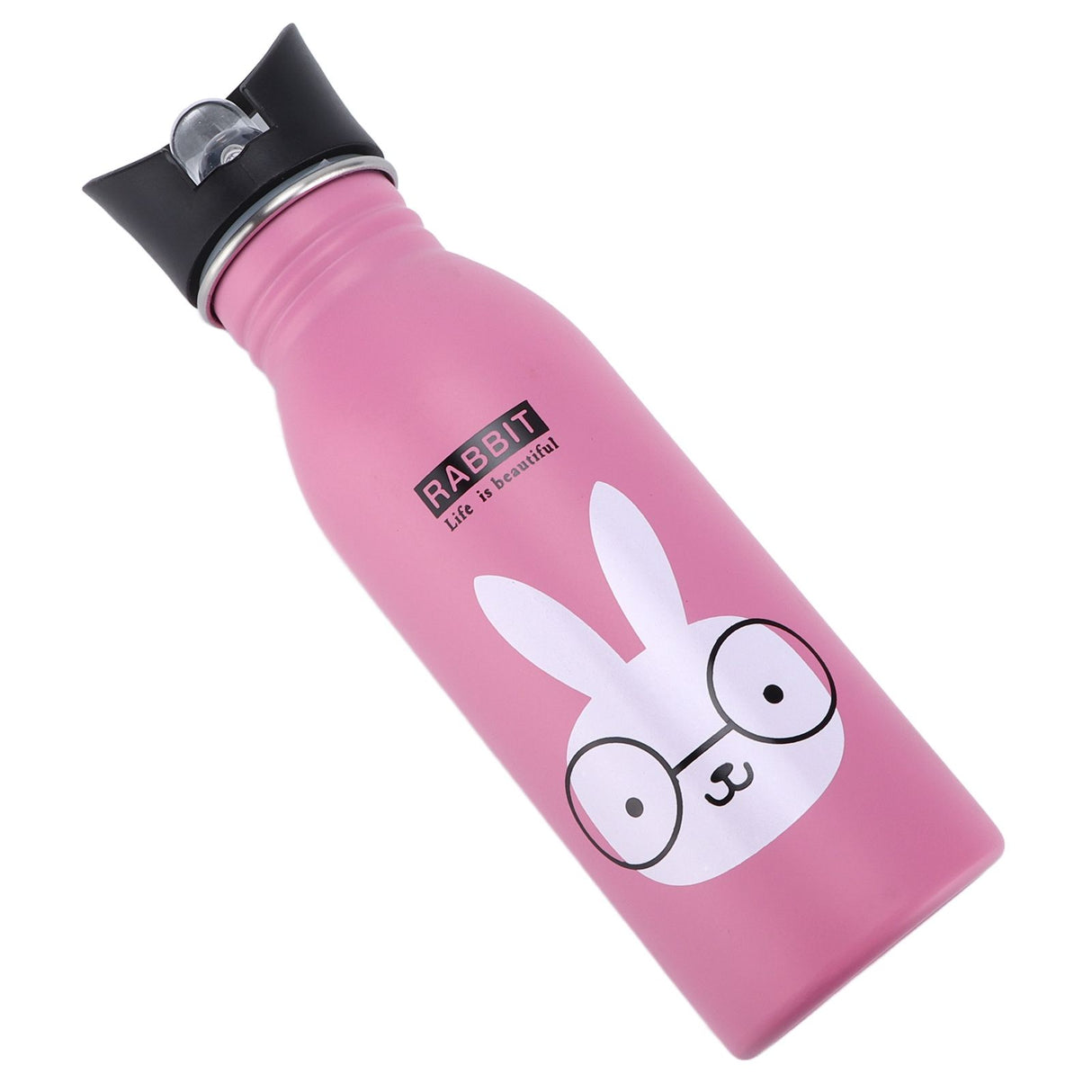 Stainless Steel Sport Water Bottle 500ml Cute Vacuum Insulated Water Bottle with Sucking Mouth for Outdoor SportsPink Bunny
