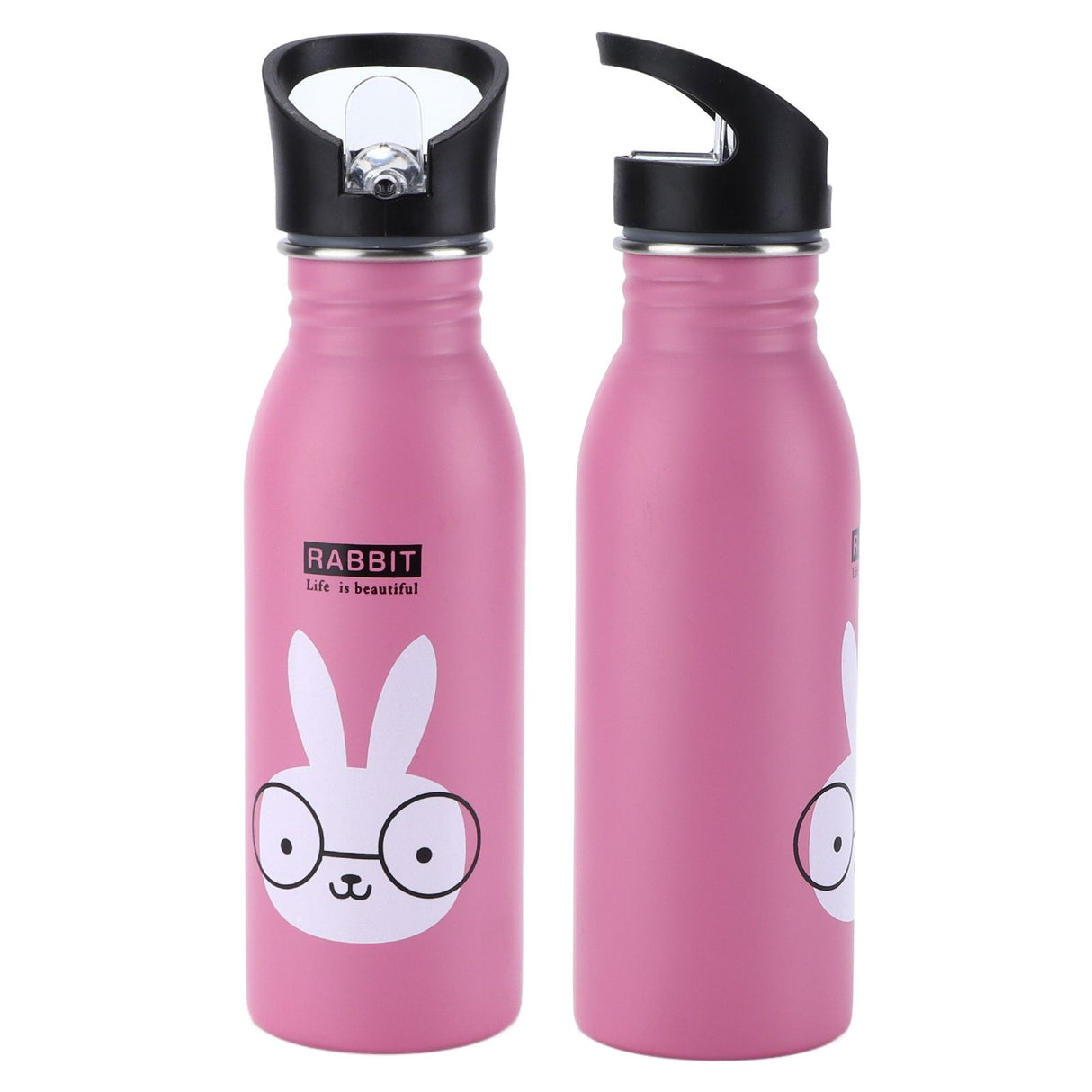 Stainless Steel Sport Water Bottle 500ml Cute Vacuum Insulated Water Bottle with Sucking Mouth for Outdoor SportsPink Bunny