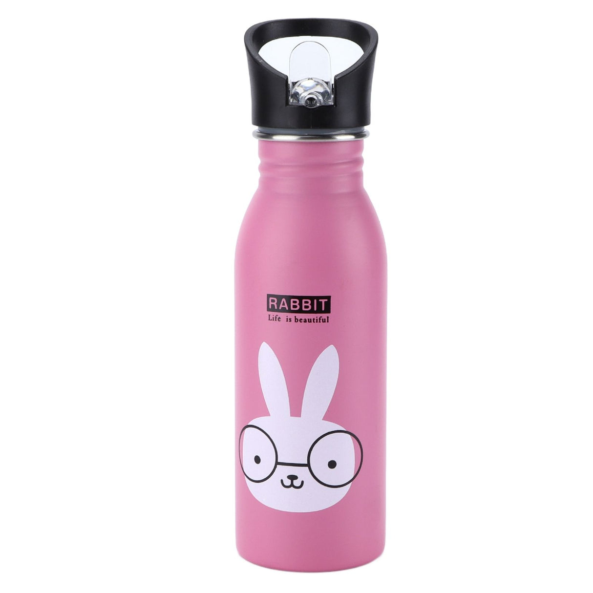 Stainless Steel Sport Water Bottle 500ml Cute Vacuum Insulated Water Bottle with Sucking Mouth for Outdoor SportsPink Bunny