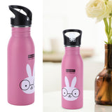 Stainless Steel Sport Water Bottle 500ml Cute Vacuum Insulated Water Bottle with Sucking Mouth for Outdoor SportsPink Bunny