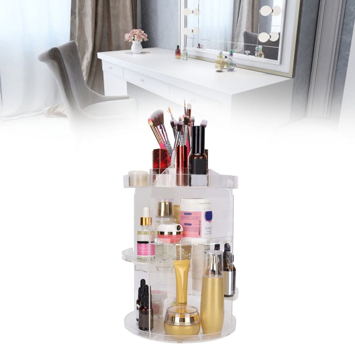 Makeup Organizer 360 Degree Rotation Cosmetic Storage Box Large Capacity Acrylic Jewelry Storage Rack