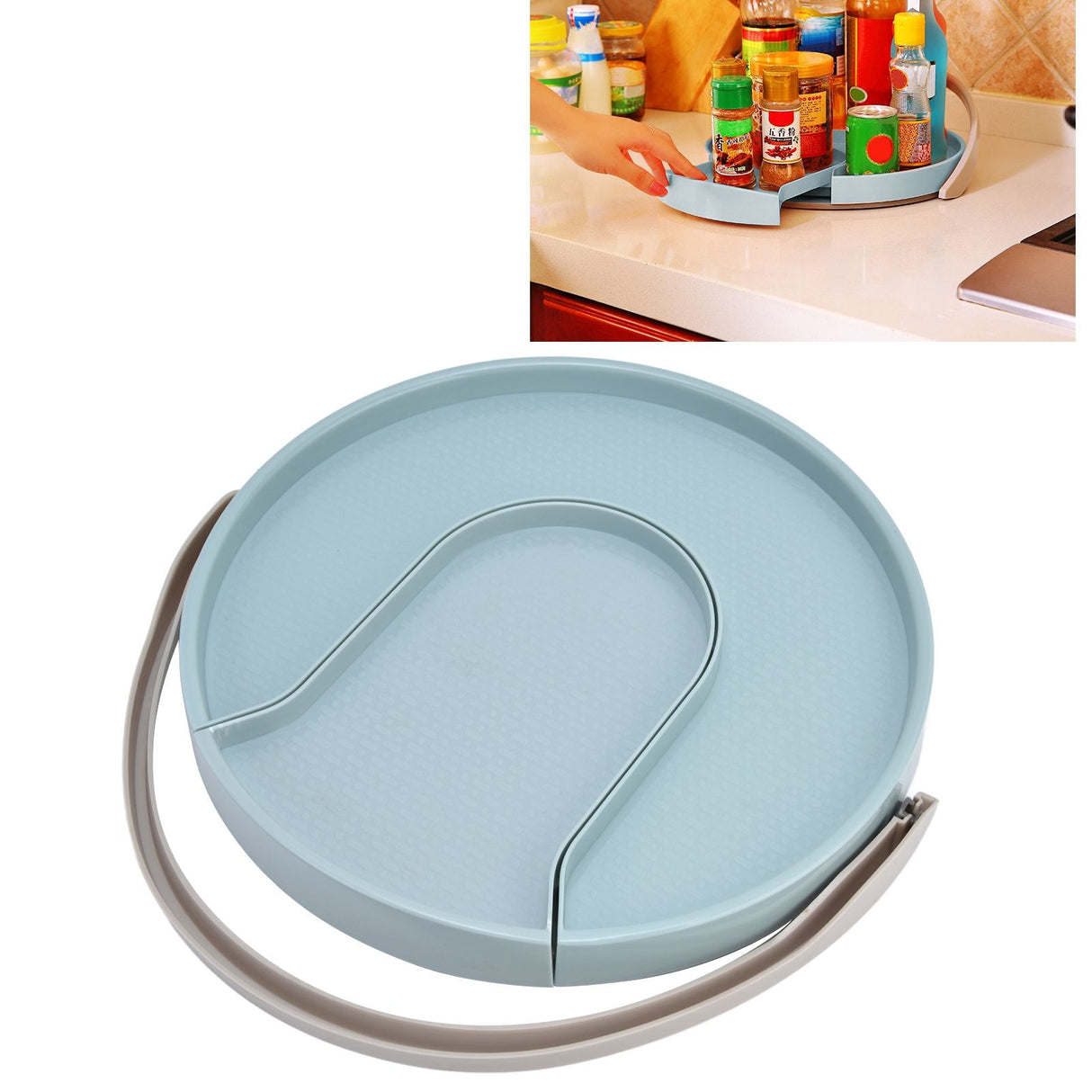 Kitchen Storage Turntable Non Skid Kitchen Spice Beverage Pull Out Organizer Rack for Kitchen Cabinets PantryBlue
