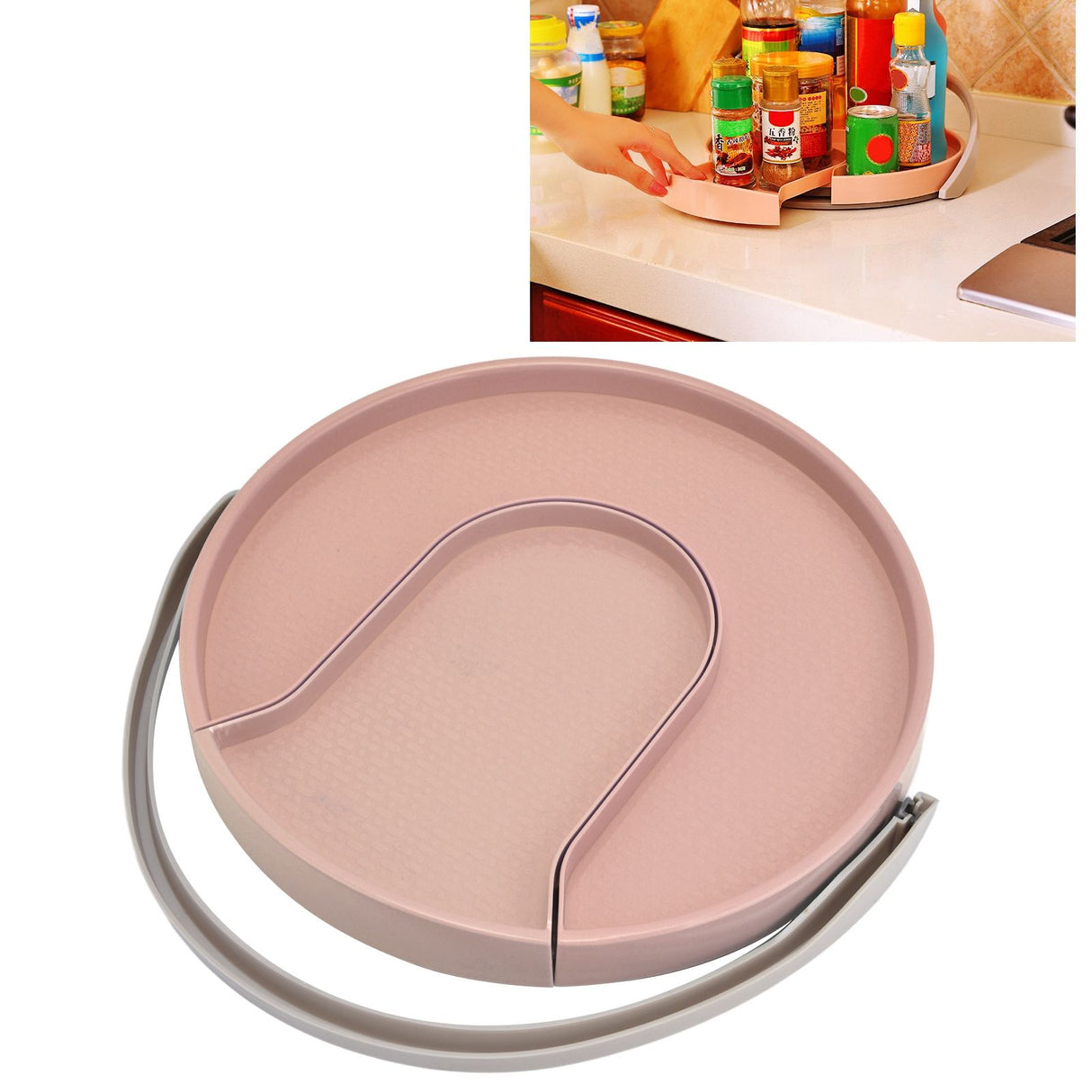 Kitchen Storage Turntable Non Skid Kitchen Spice Beverage Pull Out Organizer Rack for Kitchen Cabinets PantryPink