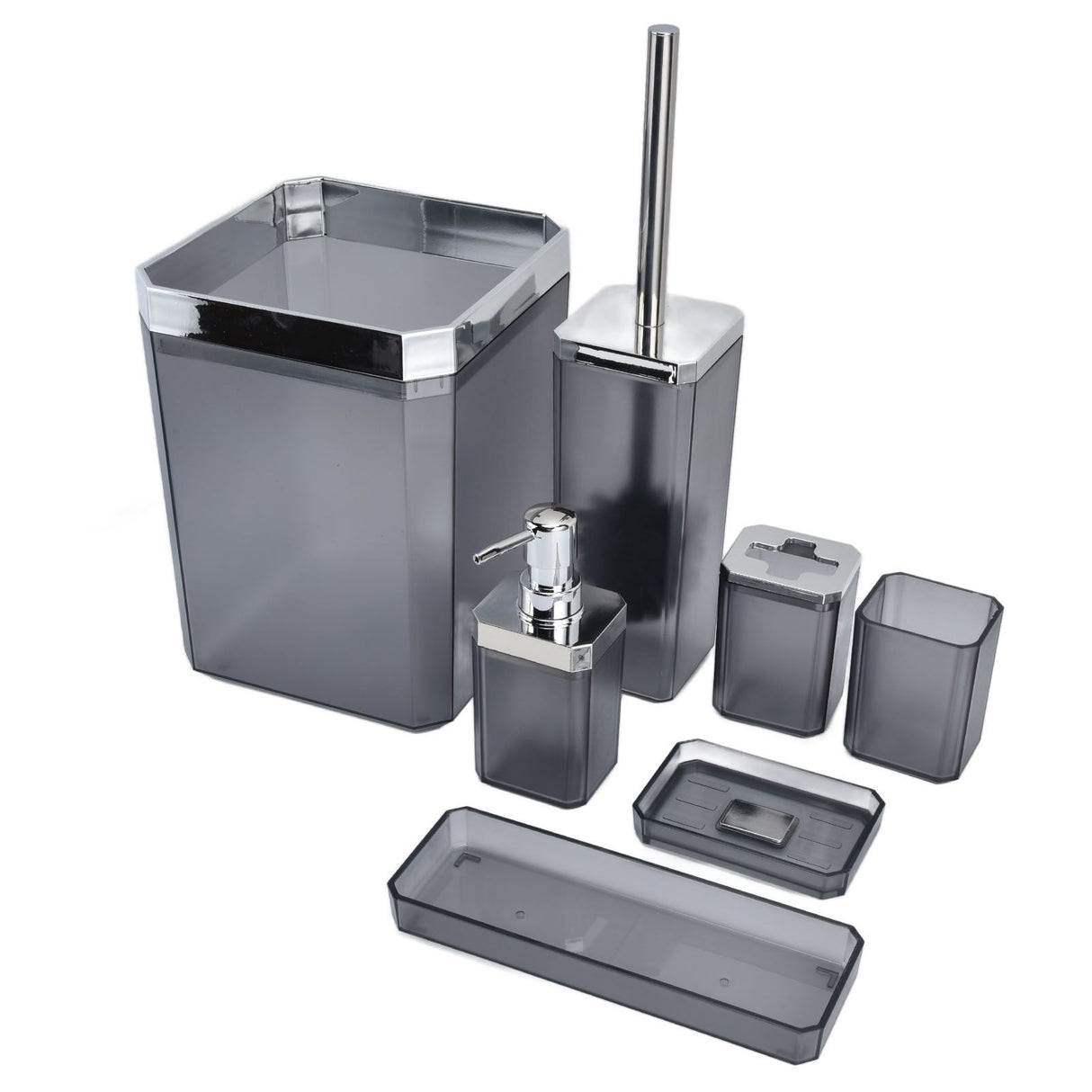 7Pcs/Set Plastic Bathroom Accessory Grey Toothbrush Holder Soap Tray Kit for Home Hotel