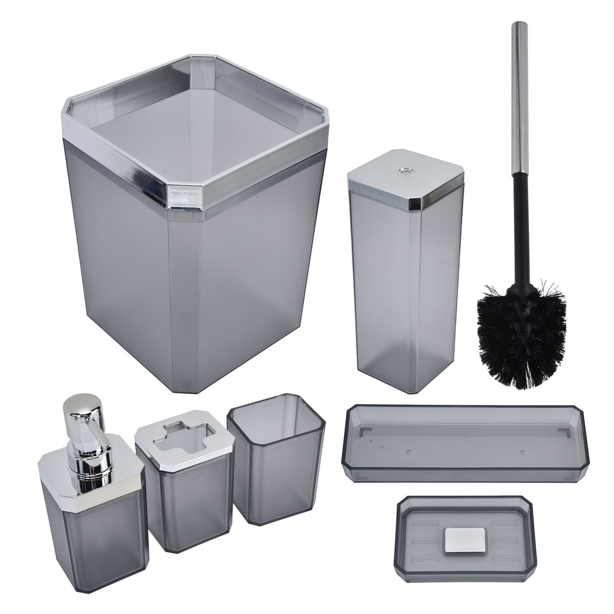 7Pcs/Set Plastic Bathroom Accessory Grey Toothbrush Holder Soap Tray Kit for Home Hotel