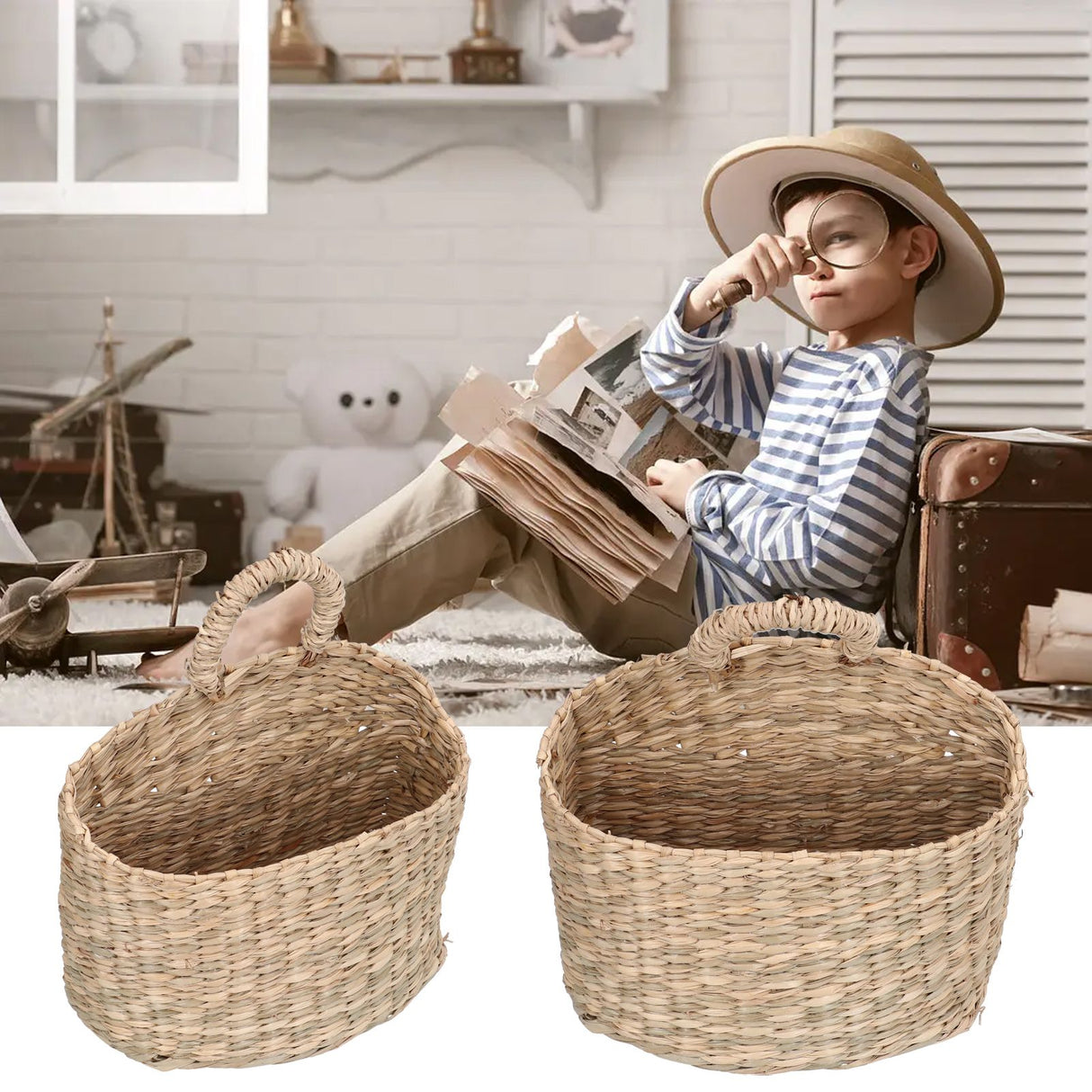 Hanging Basket Seagrass Woven Wall Hanging Storage Basket Organizer for Home Garden Decoration